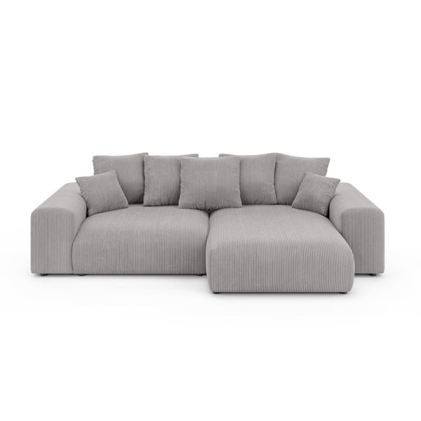 Svetlo siva raztegljiva kotna sedežna garnitura iz rebrastega žameta s prostorom za shranjevanje (s kotom po izbiri) Luma – Ropez