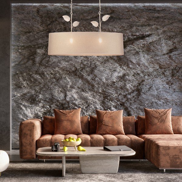 Viseča svetilka v zlati barvi s tekstilnim senčnikom Noemi – LAMKUR-image-1