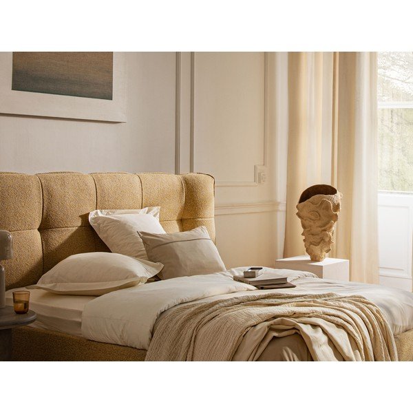 Opečnato oranžna oblazinjena zakonska postelja s prostorom za shranjevanje in z letvenim dnom 140x200 cm Eric – Micadoni -image-1