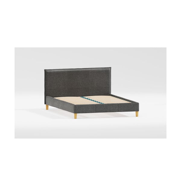 Temno siva oblazinjena zakonska postelja z letvenim dnom 140x200 cm Tina – Ropez