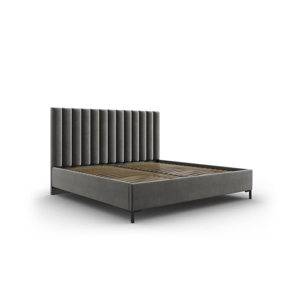 Siva oblazinjena zakonska postelja s prostorom za shranjevanje z letvenim dnom 200x200 cm Casey – Mazzini Beds