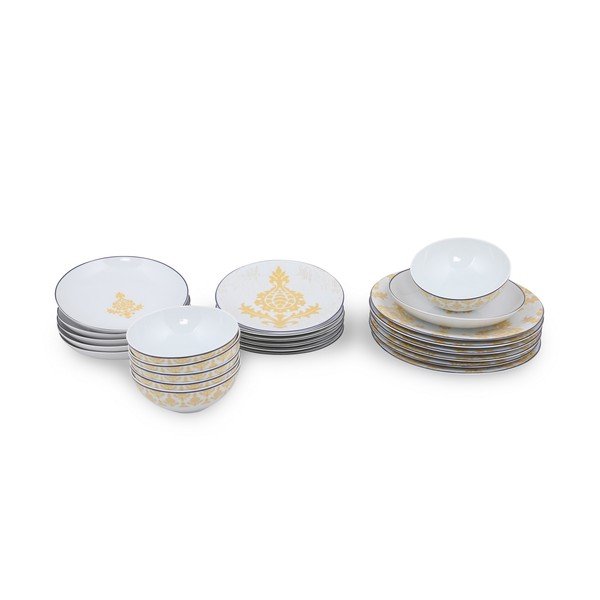 24-delni belo-rumeni jedilni set iz porcelana Kütahya Porselen Ornaments-image-2