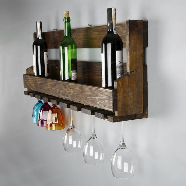 Ročno izdelano stojalo za vino in držalo za kozarce iz masivnega lesa Catalin Faina, 90 x 30 x 12 cm-image-1