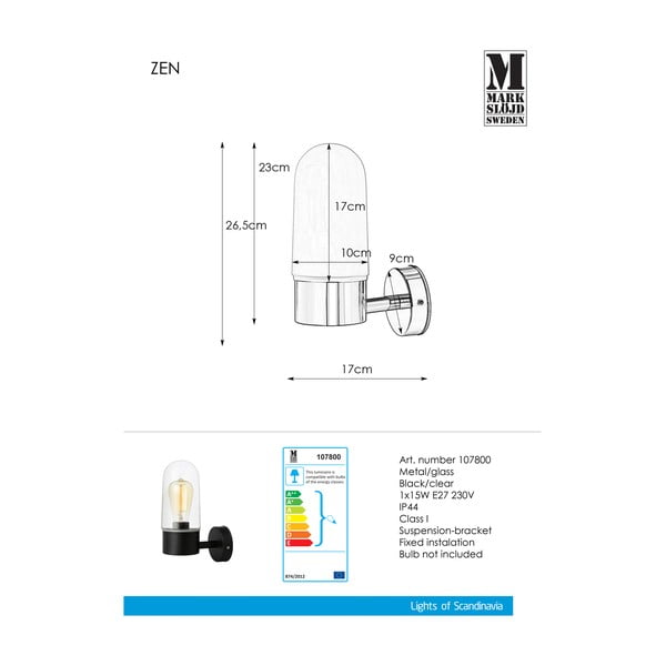 Črna stenska svetilka Markslöjd Zen Wall Black Clear-image-2