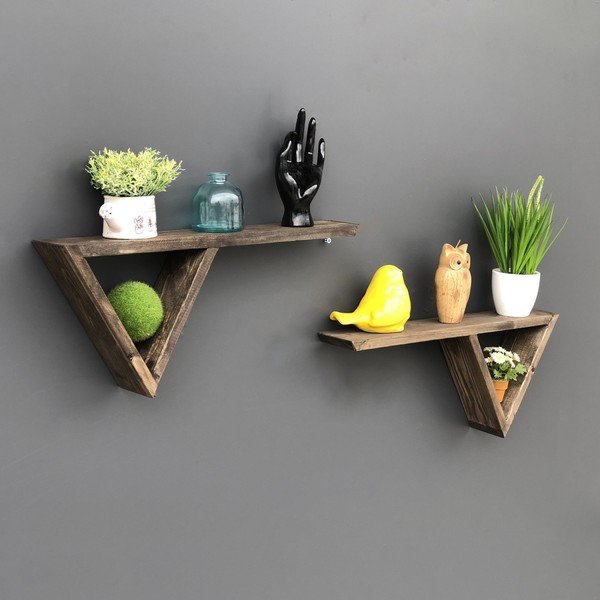 2-delni komplet lesenih stenskih polic Triangles-image-1