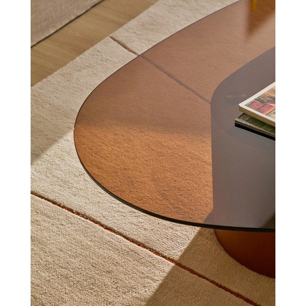 Rjava klubska mizica s stekleno mizno ploščo 81x140 cm Olir – Kave Home-image-2