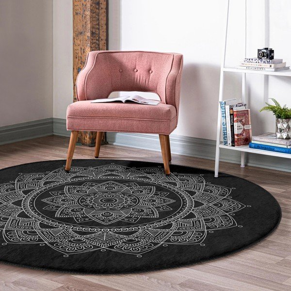 Črna pralna okrogla preproga primerna za robotski sesalnik ø 100 cm Comfort – Mila Home-image-3