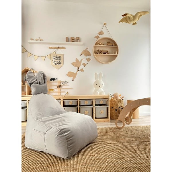 Svetlo siva otroška vreča za sedenje Funny Bunny – The Brooklyn Kids-image-1