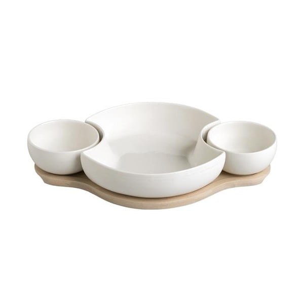 Bele servirne porcelanaste sklede z bambusovim pladnjem v kompletu 4 ks Hors D'Oeuvre – Brandani