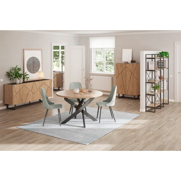 Okrogla jedilna miza z mizno ploščo v hrastovem dekorju 120x120 cm Ther – Marckeric-image-4