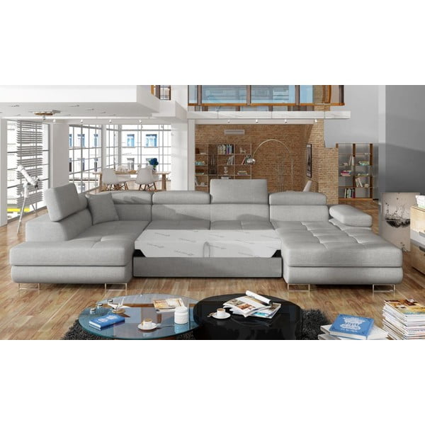 Svetlo siva raztegljiva/s prostorom za shranjevanje kotna sedežna garnitura (levi kot/v obliki črke "U") Rodrigo – ELTAP-image-2