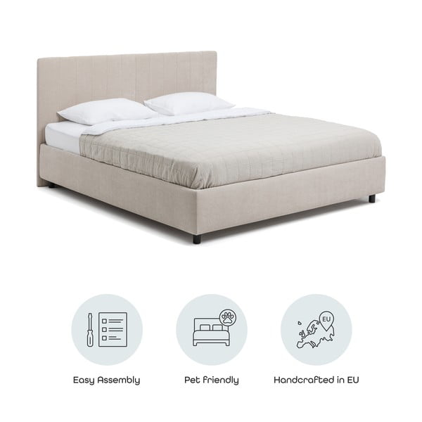 Bež oblazinjena zakonska postelja s prostorom za shranjevanje z letvenim dnom 180x200 cm Myra Slim Line – Bonami Selection-image-4