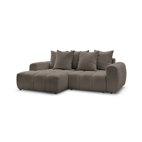 Rjava raztegljiva kotna sedežna garnitura iz tkanine bouclé s prostorom za shranjevanje (levi kot/z ležalnikom) Roxelane – Bobochic Paris