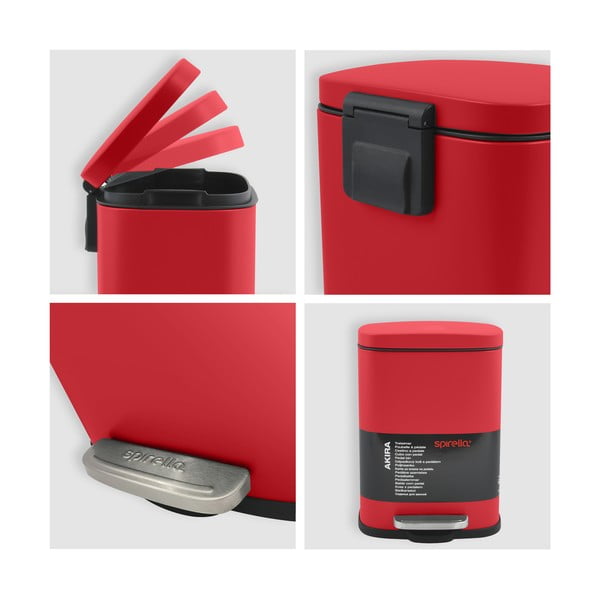 Rdeč jeklen koš za smeti s pedalom 5 l Akira – Spirella-image-4