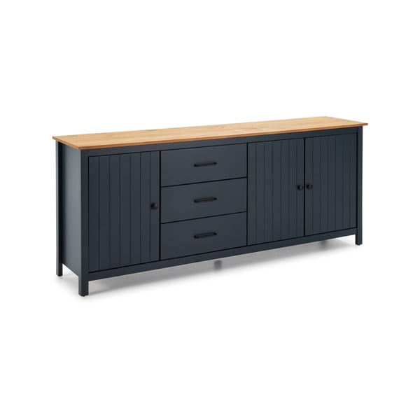 Temno modra nizka komoda iz masivnega bora 190x80 cm Miranda – Marckeric-image-2