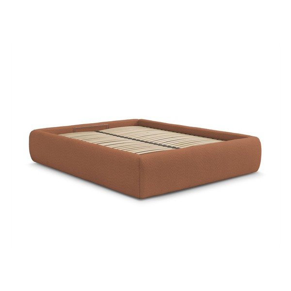 Oranžna oblazinjena zakonska postelja s prostorom za shranjevanje brez vzglavja z letvenim dnom 160x200 cm Inera – Bobochic Paris