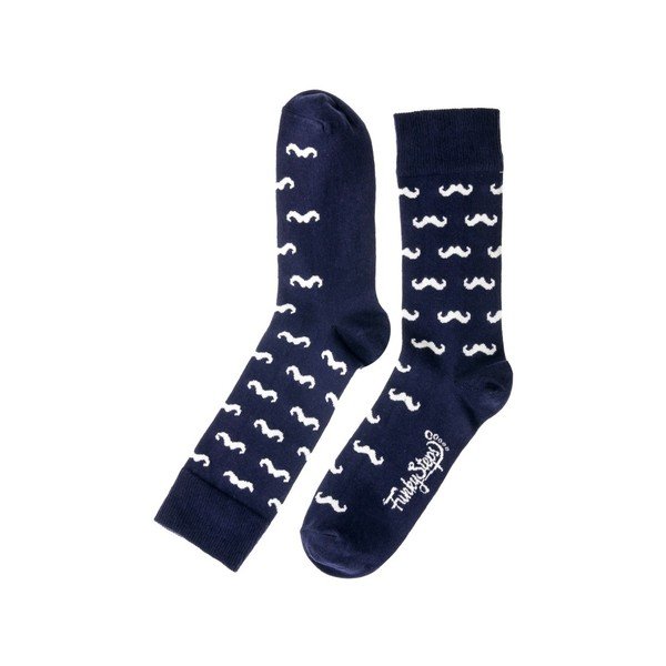 Modre nogavice Funky Steps Mustache, velikost 39 - 45