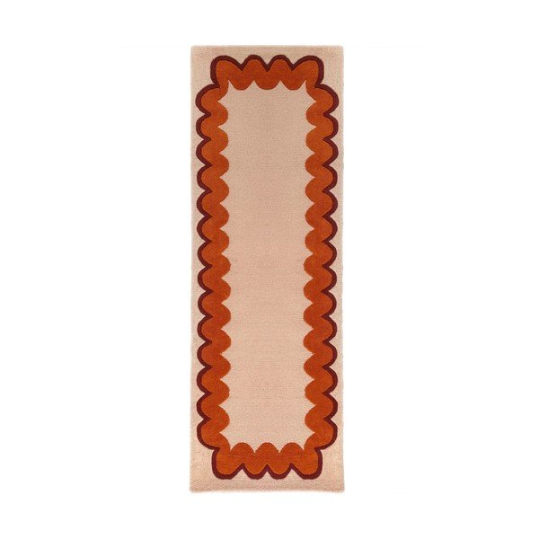 Oranžen/v naravni barvi ročno tkan volnen tekač 80x230 cm Wiggle Wool – Flair Rugs