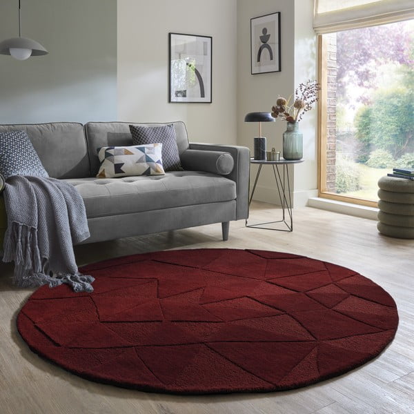 Bordo rdeča ročno tkana volnena okrogla preproga ø 160 cm Shard Red – Flair Rugs-image-1