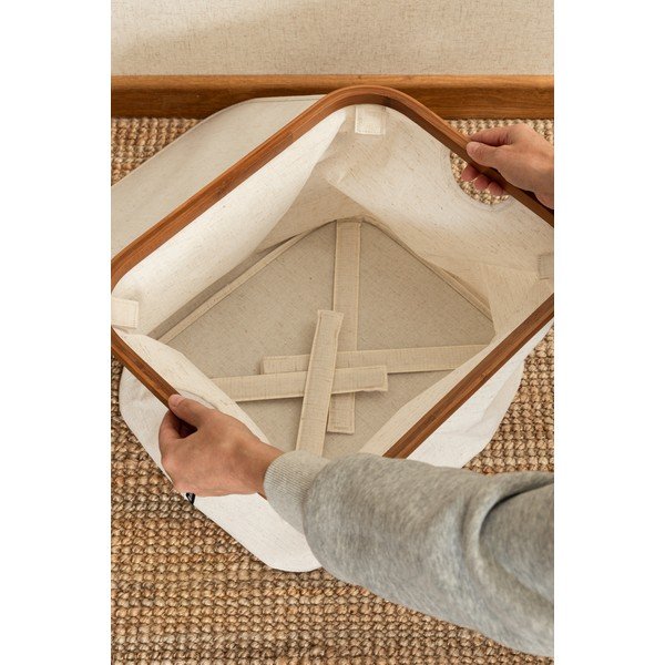 Kremno bela tekstilna škatla za shranjevanje s pokrovom 40,5x33x30 cm Bamboo/Linen – Bigso-image-2