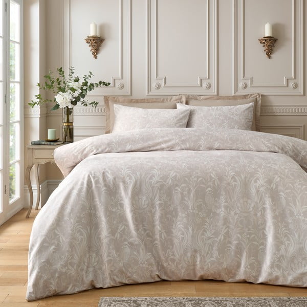 Bež žametna posteljnina za zakonsko posteljo 200x200 cm Bridgerton Regal Birds – Catherine Lansfield-image-1