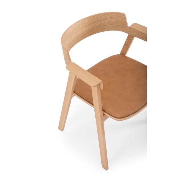 Rjav/naraven usnjen jedilni stol z nasloni za roke Flip – Gazzda-image-2