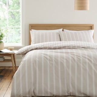 Bež enojna bombažna posteljnina 135x200 cm Ashford Stripe – Bianca