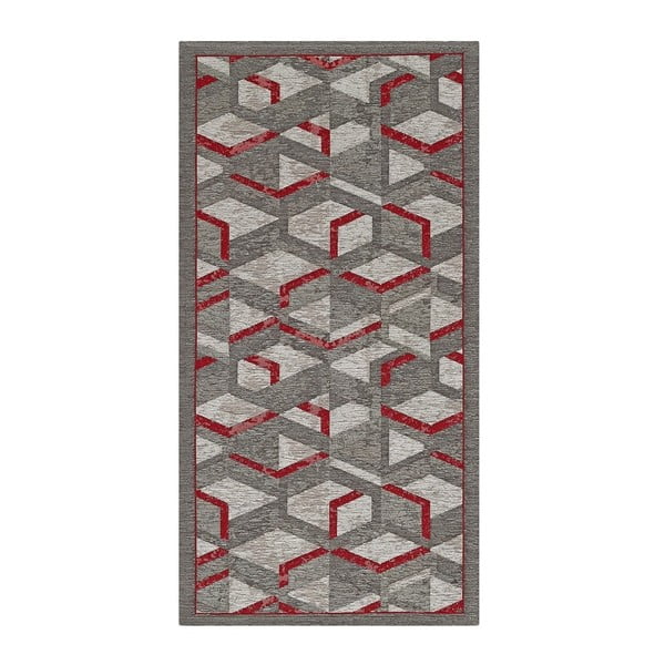Sivo-rdeč tekač Floorita Hypnotik, 55 x 140 cm