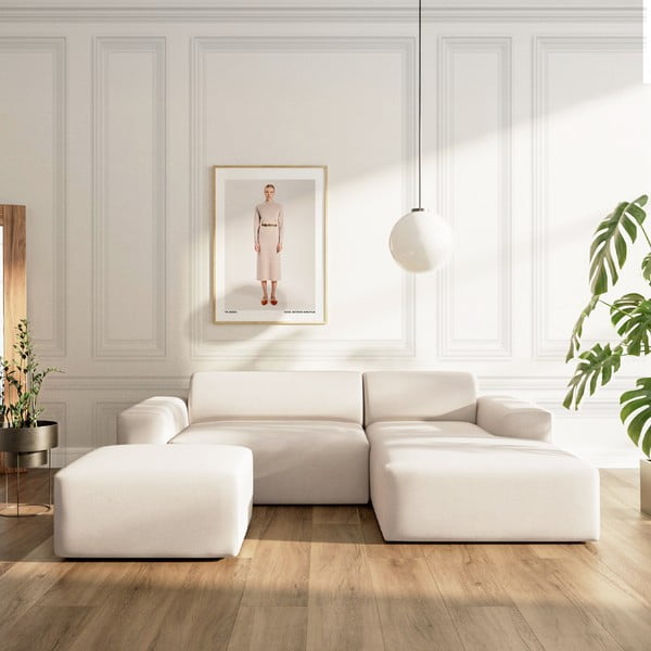 Bež žametna raztegljiva kotna sedežna garnitura s prostorom za shranjevanje (desni kot/z ležalnikom) Villet – Rodier-image-1