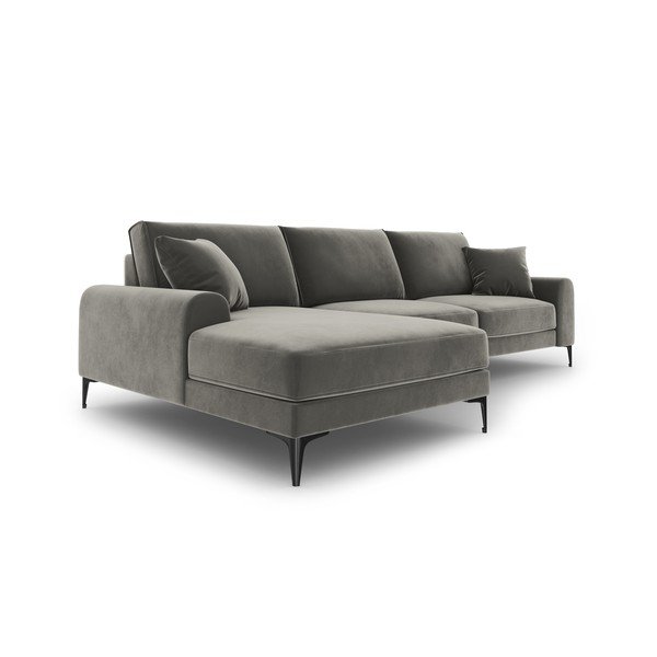 Svetlo siva žametna kotna sedežna garnitura Mazzini Sofas Madara, levi kot-image-4