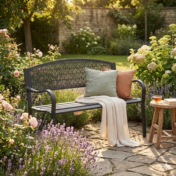 Antracitno siva kovinska vrtna klop Lizette – Bizzotto-image-1