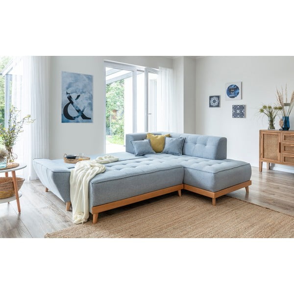 Svetlo modra raztegljiva sedežna garnitura Miuform Dazzling Daisy L, desni kot-image-4