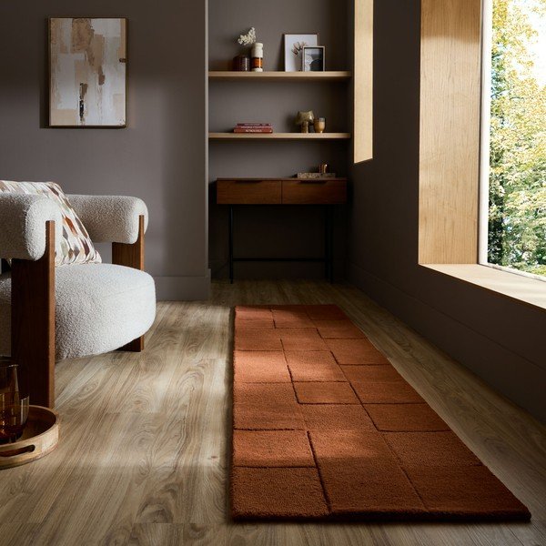 Ročno tkan volnen tekač v barvi terakote 60x230 cm Checkerboard – Flair Rugs-image-1