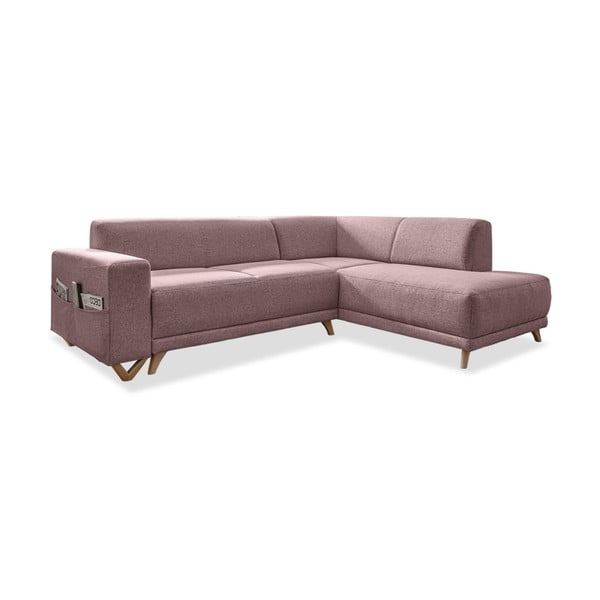 Rožnata raztegljiva/s prostorom za shranjevanje kotna sedežna garnitura (desni kot/v obliki črke L) Classy Sophie – Miuform