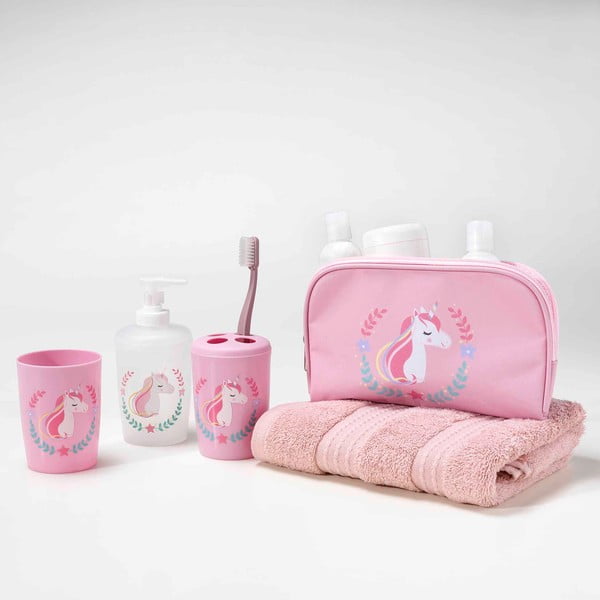 Rožnat plastičen komplet pripomočkov za kopalnico Zoelie – douceur d'intérieur