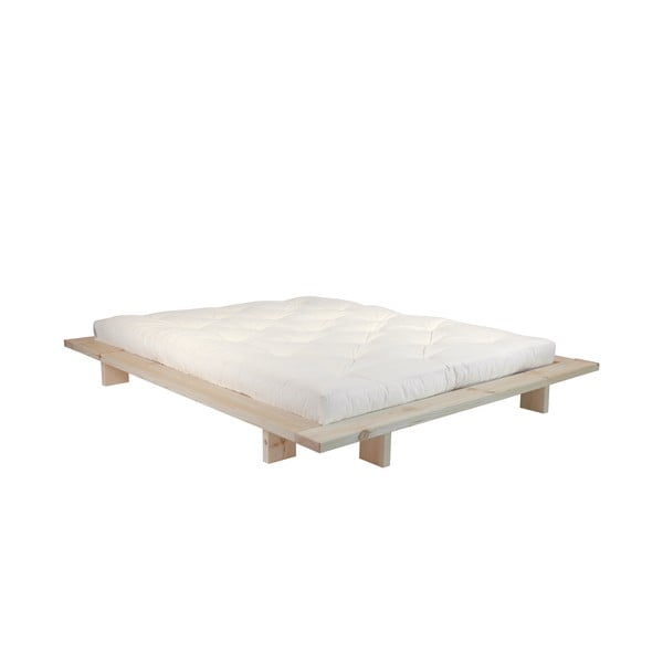 Dvoposteljna postelja iz borovega lesa z vzmetnico Karup Design Japan Comfort Mat Raw/Natural, 140 x 200 cm
