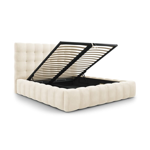 Bež oblazinjena zakonska postelja s prostorom za shranjevanje in letvenim dnom 200x200 cm Bali – Cosmopolitan Design-image-2
