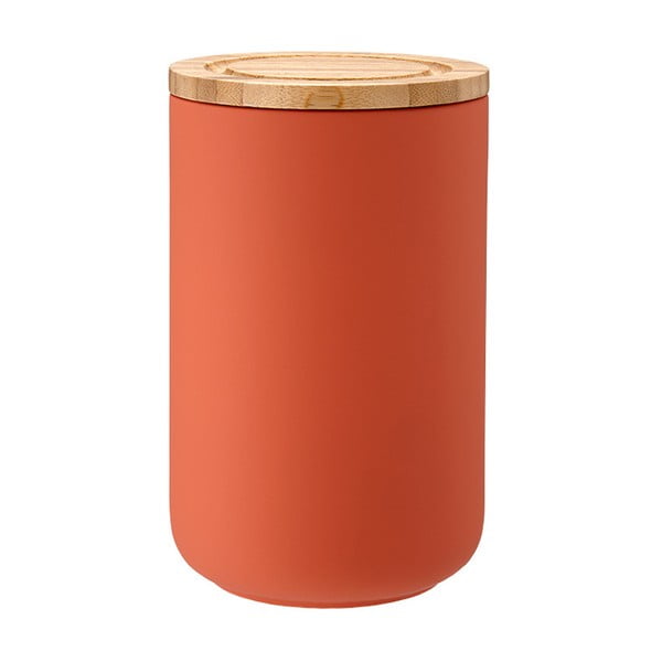 Oranžna keramična posoda Ladelle Stak s pokrovom iz bambusa, višina 17 cm