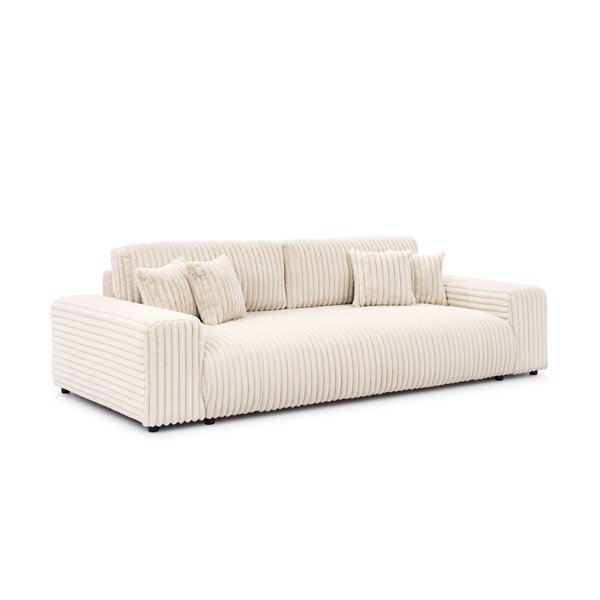 Kremno bela raztegljiva/s prostorom za shranjevanje sedežna garnitura iz rebrastega žameta 260 cm Justin  – Ropez