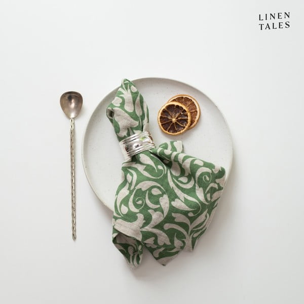 Lanen prtiček 40x40 cm Evergreen Damask – Linen Tales-image-1