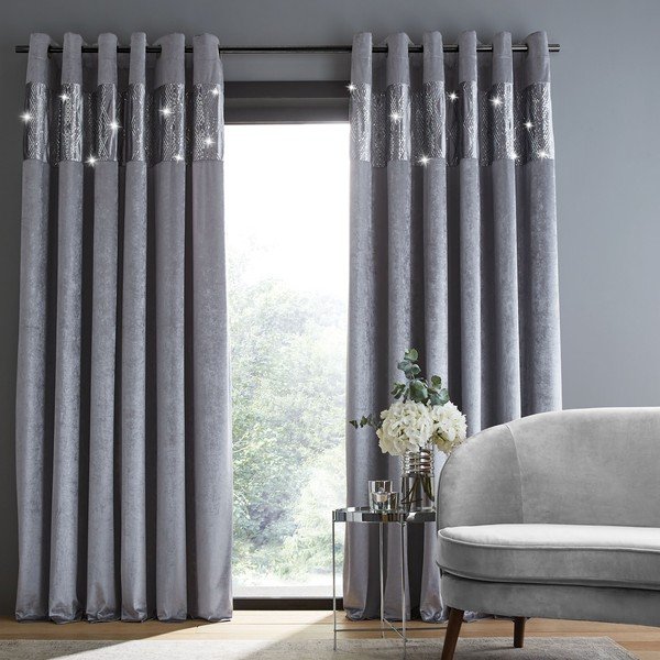 Sive zavese v kompletu 2 ks 168x137 cm Crushed Velvet Glamour Sequin – Catherine Lansfield-image-1