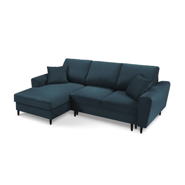 Temno modra raztegljiva kotna sedežna garnitura s prostorom za shranjevanje iz rebrastega žameta (levi kot/z ležalnikom) Kyoto – Cosmopolitan Design-image-1