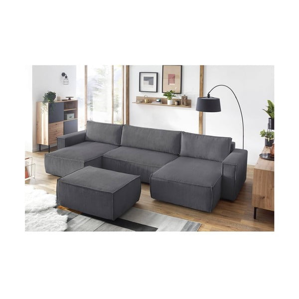 Temno siv tabure iz rebrastega žameta Nihad – Bobochic Paris-image-1