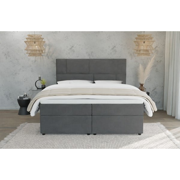 Siva boxspring postelja s prostorom za shranjevanje 180x200 cm Lola – Ropez-image-3