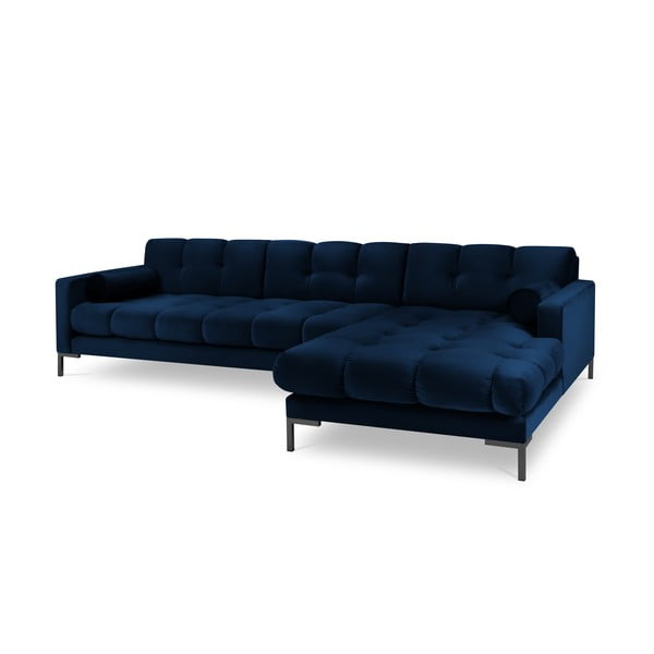 Temno modra žametna kotna sedežna garnitura Cosmopolitan Design Bali, desni kot-image-2