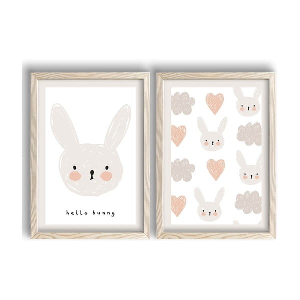 Otroške slike v kompletu 2 ks 38x53 cm Hello Bunny – Wallity