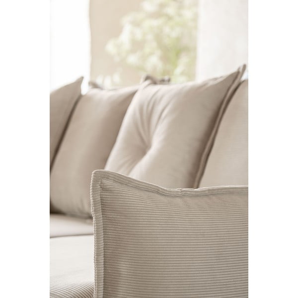 Bež raztegljiva kotna sedežna garnitura iz rebrastega žameta (levi kot/v obliki črke "U") Lazy Lukka – Miuform-image-1