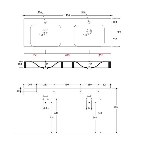 Bel keramičen dvojni umivalnik 140x45 cm Cento – Sapho-image-2