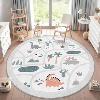 Svetlo siva pralna otroška igralna preproga ø120 cm Dino Park – Mila Home
