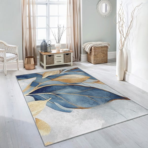 Modra/zlata pralna preproga 160x230 cm Golden Leaves – Mila Home-image-2